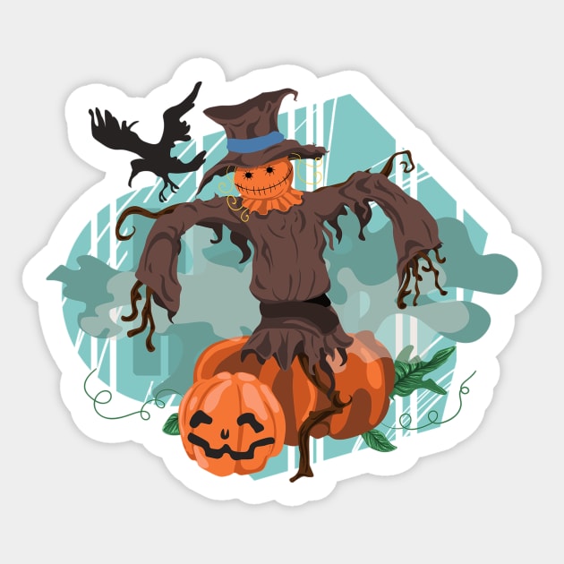 Scarecrow Halloween Pumpkin Crow Hat Horror Fear Halloween Gift Idea Sticker by MIRgallery